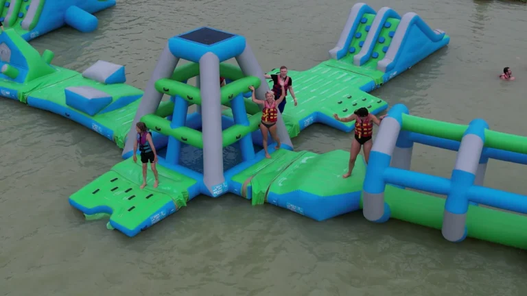 Families on the inflatable Aqua Park