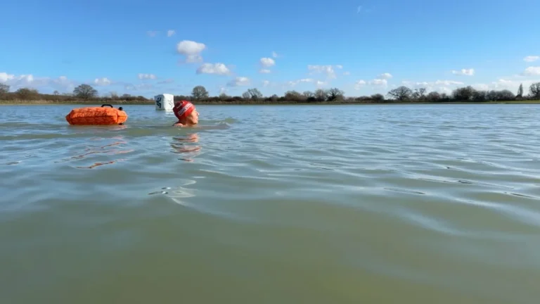 Swimmers on the lake at West Country Water Park