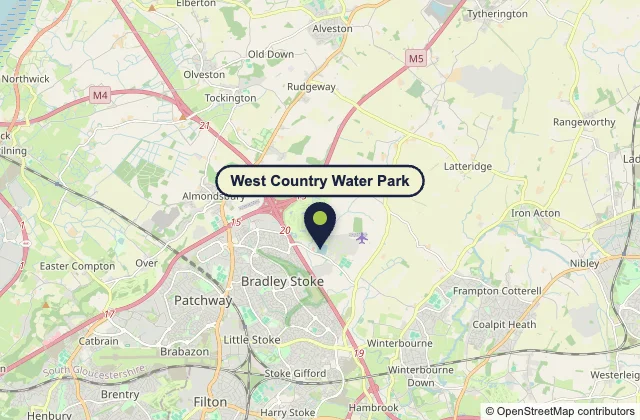 Map showing West Country Water Park on Trench Lane, Winterbourne, north Bristol